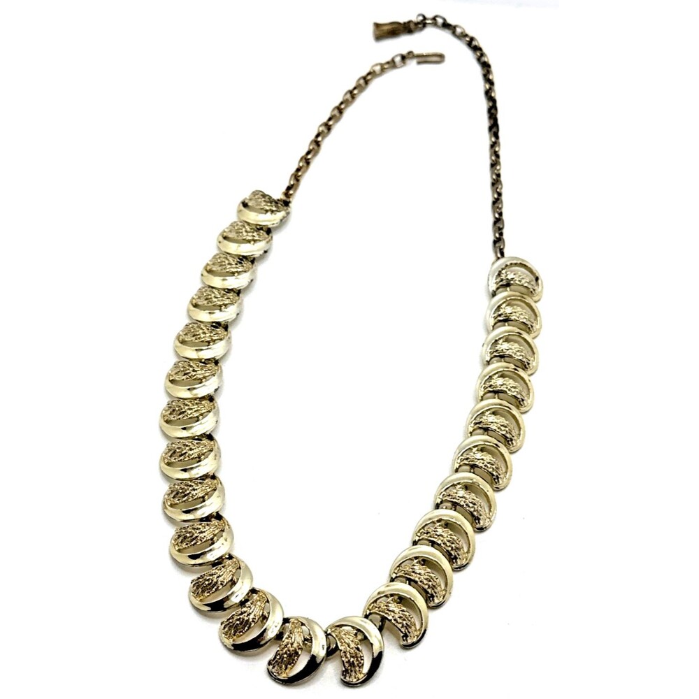 Vintage BSK Crescent Choker Necklace Textured Pale Gold Tone MCM 15" to 19"
